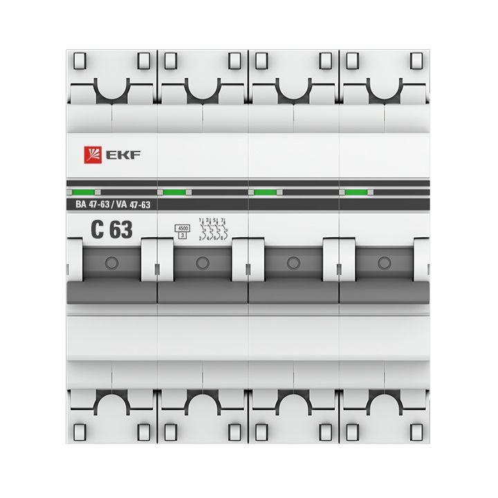 Выключатель автоматический модульный 4п C 63А 4.5кА ВА 47-63 PROxima EKF mcb4763-4-63C-pro